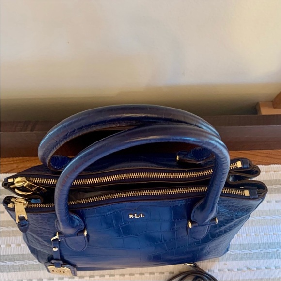 💙 Beautiful‼️ Ralph Lauren navy leather croc
embossed double zip two-way satchel - Picture 3 of 14